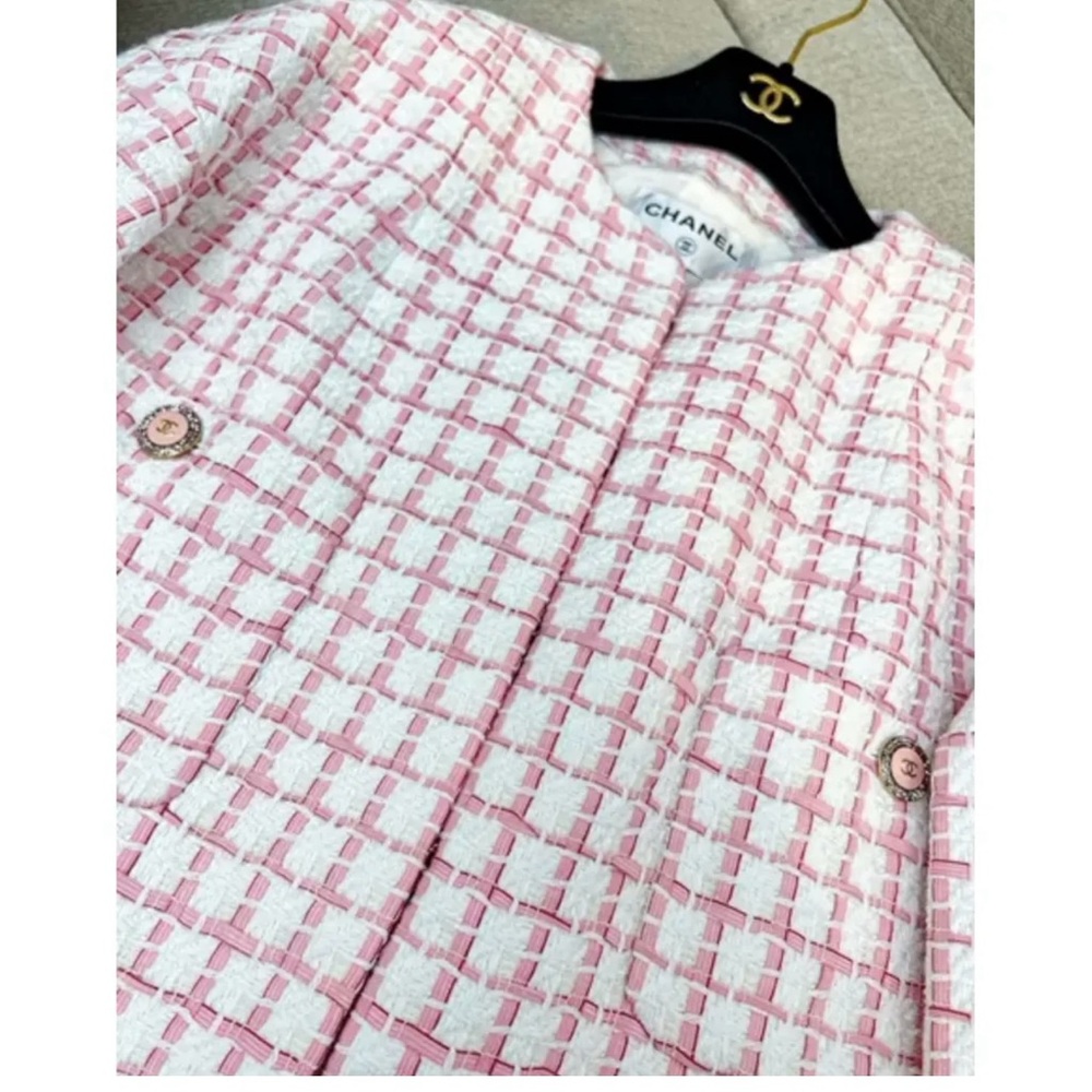 Chanel Pink and White Checkered Blazer